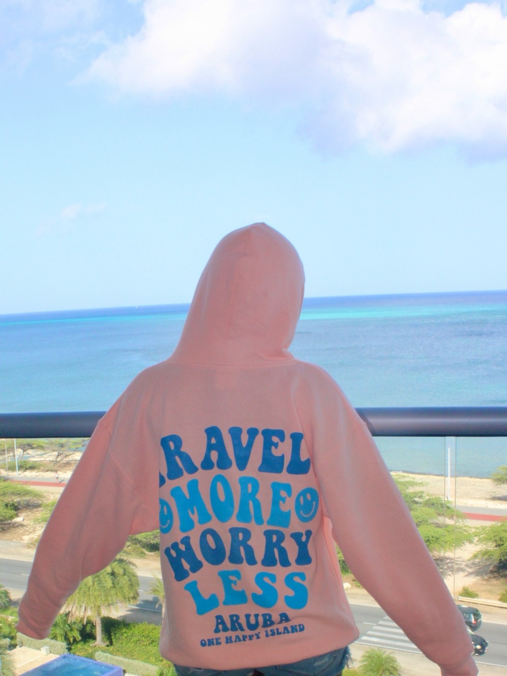 Peach Pacific & Co. Aruba "Travel More Worry Less" Oversized Pink Hoodie Size M